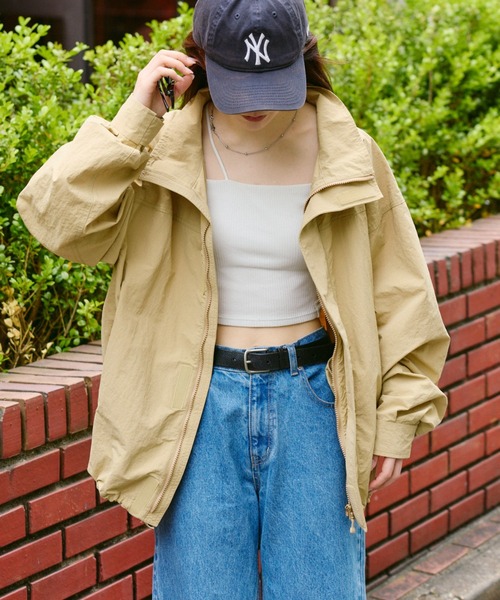 軽量ベージュボンバージャケット 38 SAVEDGE ブルゾン アウター OVERSIZE HOOD BOMBER JACKET