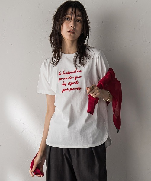 tシャツ ブラシ刺繍ロゴTシャツ「手洗い可能」 レディース