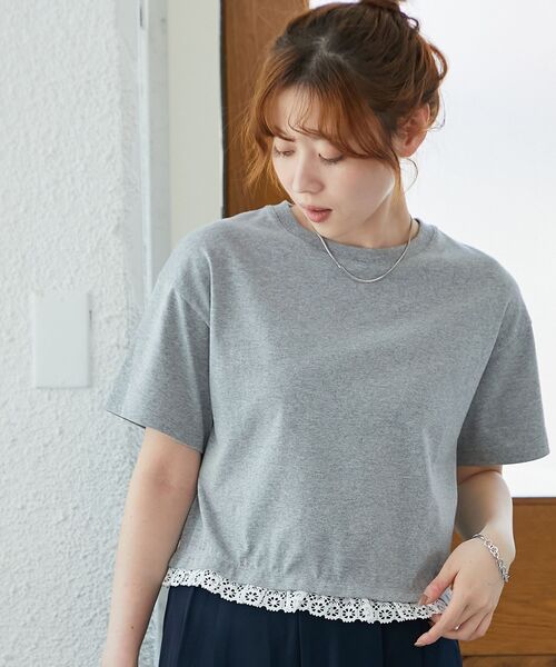 tシャツ komatsu.裾レースクロップドTシャツ レディース