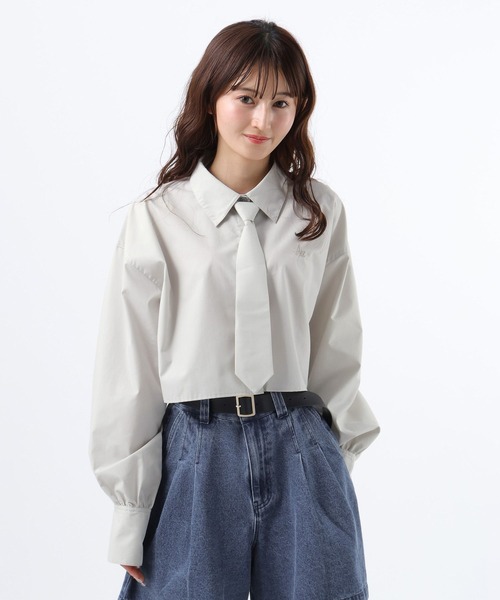 ブラウス シャツ ネクタイ付きクロップドシャツ レディース メンズ apres jour mignon ブラウス シャツ ネクタイ付きクロップド