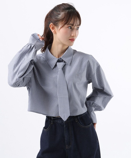 GLOBAL WORK ブラウス シャツ ネクタイ付きクロップドシャツ/AND