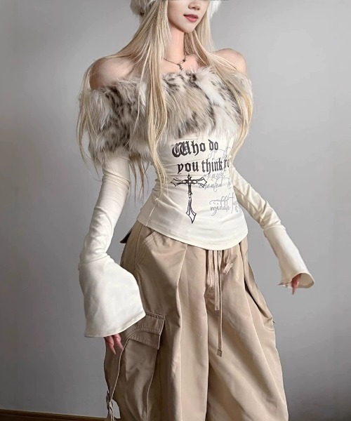 DEVICE（デバイス） tシャツ ボリューム ファー オフショルダーギャル