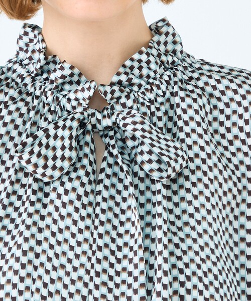 Ballsey（ボールジィ） ブラウス シャツ ラグスクエアプリント フリル