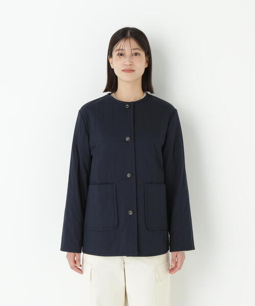 【新品】humanwoman ネイビー ノーカラージャケット M human woman（ヒューマンウーマン） ジャケット ノーカラージャケット