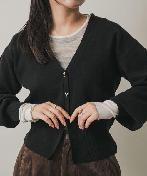 ブラック Vネック カーディガン 婦人 UVカットライトニットVネックカーディガン（カーディガン