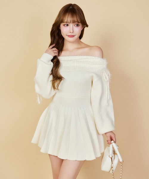 one after another NICE CLAUP ワンピース オフショルニットワンピース