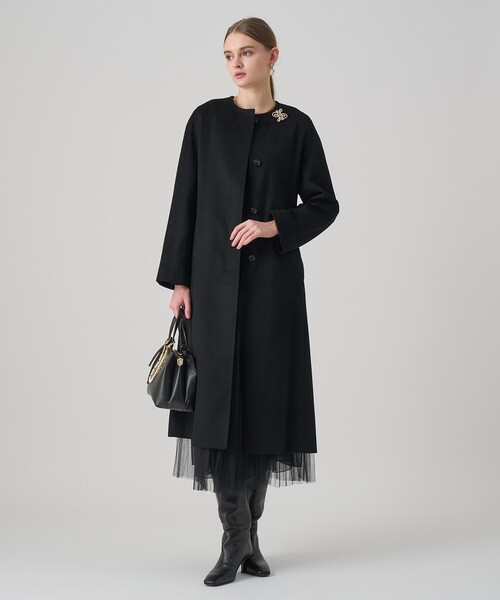 ANAYI ブラック カシミヤロングコート ANAYI(アナイ)｜カシミヤステンカラーコート/ブラック の通販