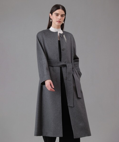 現行タグ/美品✨アナイ ロングコート ノーカラー ベルト Aライン グレージュ 極美品 アナイ 現行 ロングコート ノーカラー ベルト Aライン グレー M