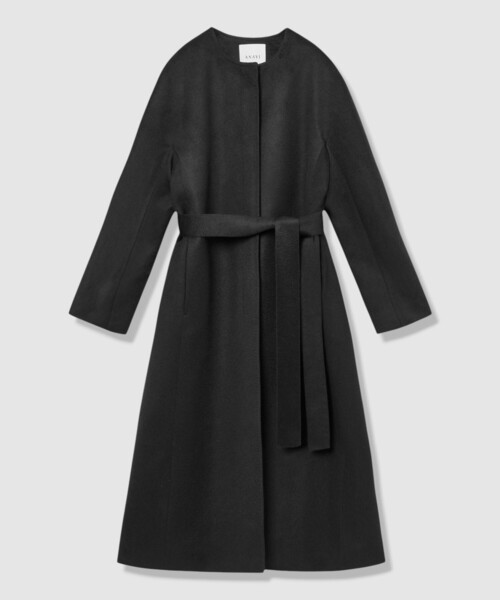 美品 ANAYI アナイ ウールアンゴラ トレンチコート ブラック ベルト M ANAYI（アナイ） トレンチコート コート カシミヤベルト付きクルー