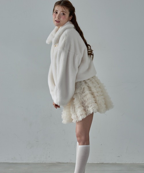 Nadana コート アウター ビット付フェイクファーショートジャケット