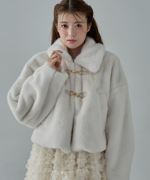 Nadana コート アウター ビット付フェイクファーショートジャケット