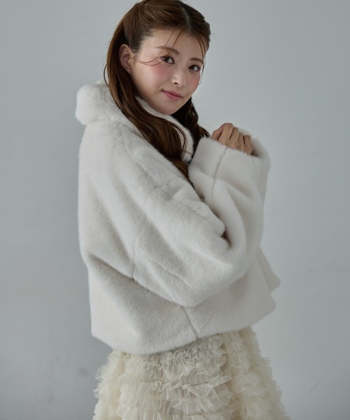 Nadana コート アウター ビット付フェイクファーショートジャケット