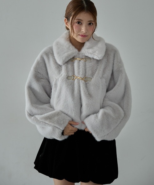 Nadana コート アウター ビット付フェイクファーショートジャケット