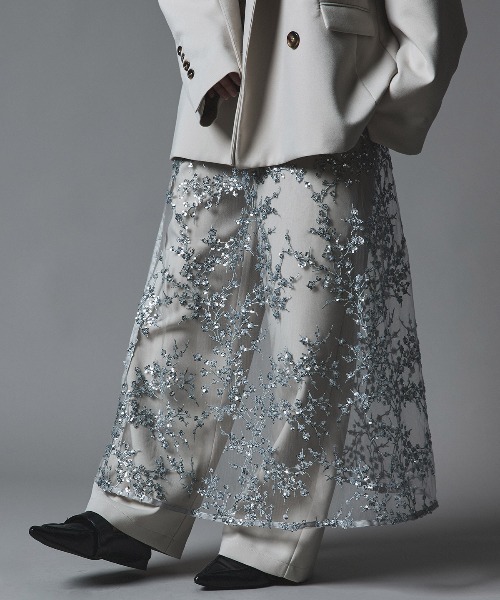 W：Huku スカート フラワー スパンコール ラップ スカート / Flower