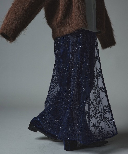 W：Huku スカート フラワー スパンコール ラップ スカート / Flower