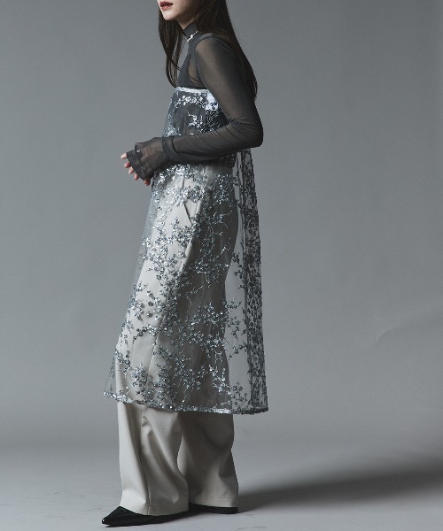 W：Huku スカート フラワー スパンコール ラップ スカート / Flower