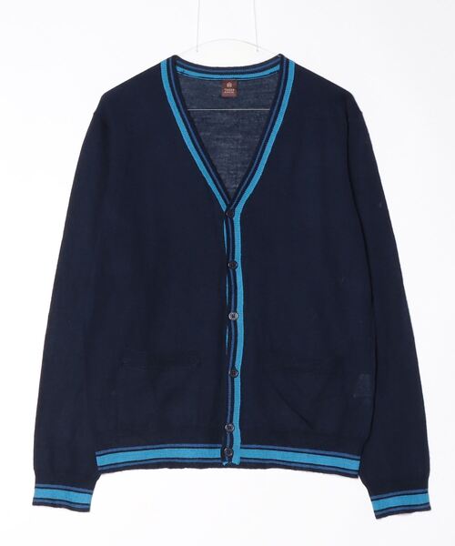 黒と青のニットカーディガン TAKEO KIKUCHI（タケオキクチ） ニットカーディガン - ブルー メンズ