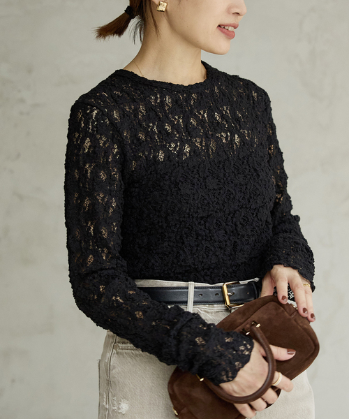 IENA/イエナ Flowerストレッチレースプルオーバー グレーA イエナ IENA 《追加2予約》Flowerストレッチレースプルオーバー