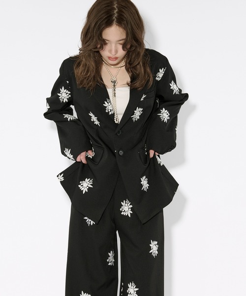 Smyeon 刺繍入りテーラードジャケット ブラック セール】Embroidery tailored jacket/刺繍入りテーラードジャケット