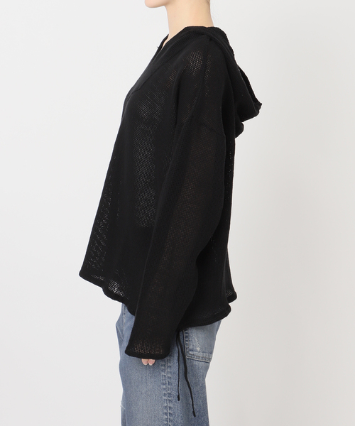 Framework / フレームワーク | 2021SS | コットン メッシュクロップドプルオーバー | ブラック | レディース FRAMeWORK（フレームワーク） tシャツ メッシュフードプルオーバー