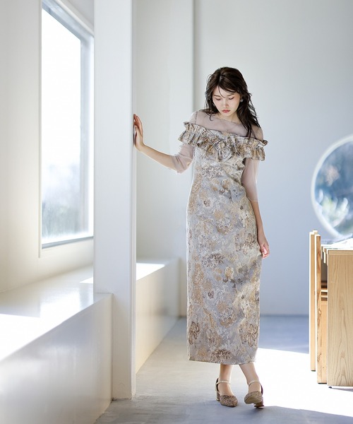 Kana ドレス ハートネックフリルジャガードワンピースドレス