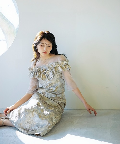 Kana ドレス ハートネックフリルジャガードワンピースドレス