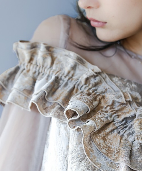 Kana ドレス ハートネックフリルジャガードワンピースドレス