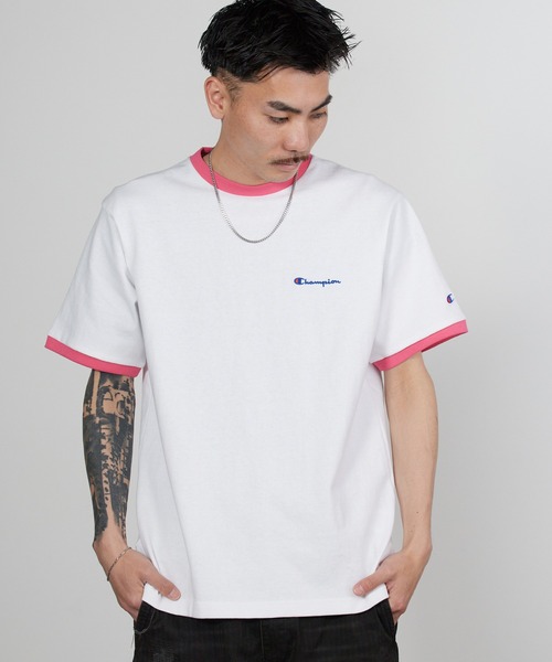 Champion（チャンピオン） tシャツ ロゴ刺繍 コットン 半袖リンガーT