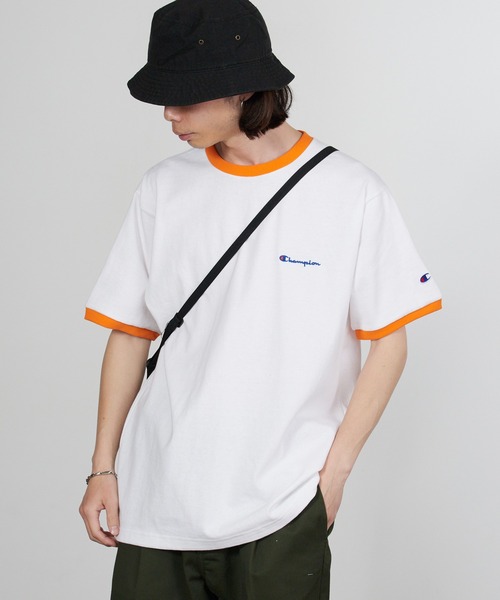 Champion（チャンピオン） tシャツ ロゴ刺繍 コットン 半袖リンガーT