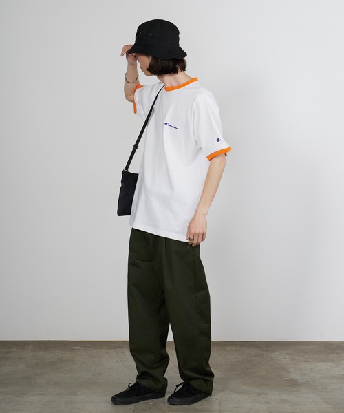Champion（チャンピオン） tシャツ ロゴ刺繍 コットン 半袖リンガーT