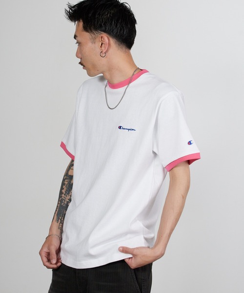 Champion（チャンピオン） tシャツ ロゴ刺繍 コットン 半袖リンガーT