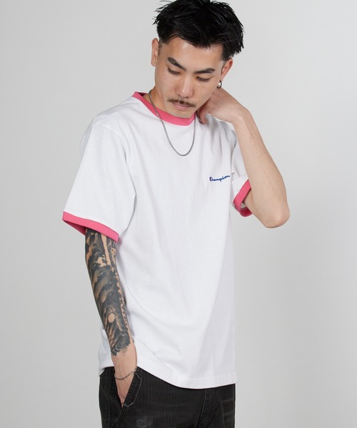 Champion（チャンピオン） tシャツ ロゴ刺繍 コットン 半袖リンガーT