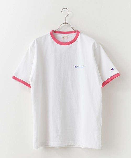Champion（チャンピオン） tシャツ ロゴ刺繍 コットン 半袖リンガーT