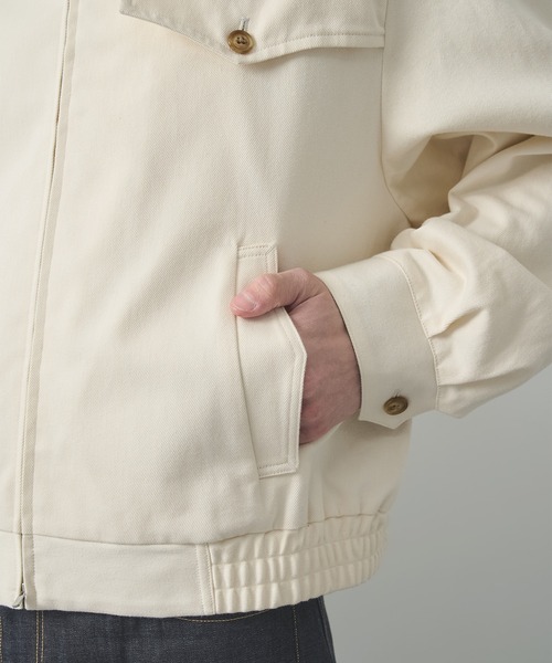 ブルゾン アウター 「irenisa/イレニサ」別注 LEATHER-COLLAR GUNFLAP ZIP BLOUSON メンズの画像