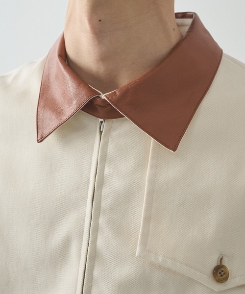 ブルゾン アウター 「irenisa/イレニサ」別注 LEATHER-COLLAR GUNFLAP ZIP BLOUSON メンズの画像