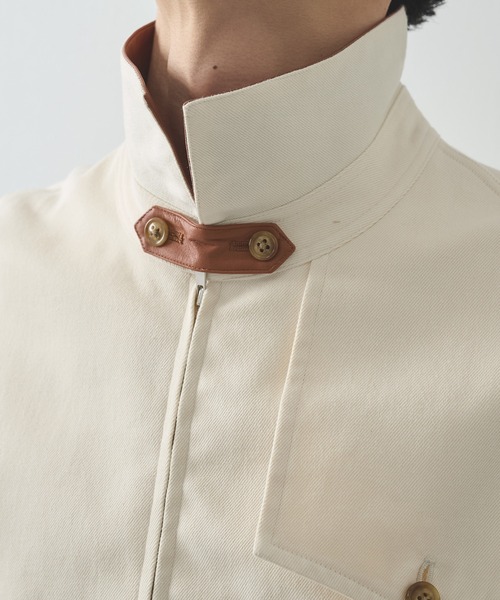 ブルゾン アウター 「irenisa/イレニサ」別注 LEATHER-COLLAR GUNFLAP ZIP BLOUSON メンズの画像