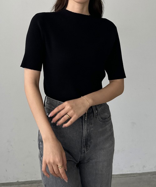 「Louere」 半袖ニット LARGE ブラック レディース_画像2