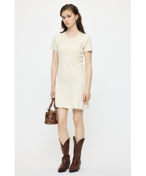 MOUSSY（マウジー） ワンピース 半袖 LACE UP KNIT ミニドレス