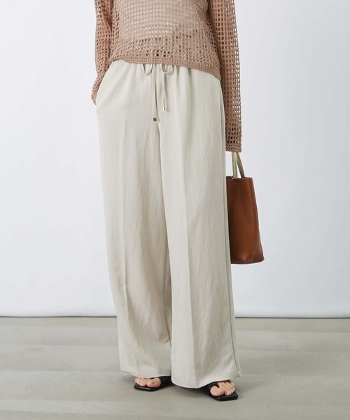 ワイドパンツ パンツ LC/LLL デニムライクウエスト切替ワイドパンツ レディースの画像