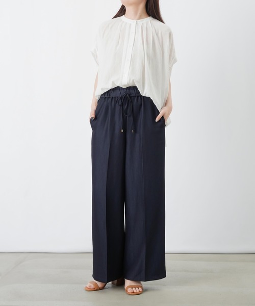 ワイドパンツ パンツ LC/LLL デニムライクウエスト切替ワイドパンツ レディースの画像