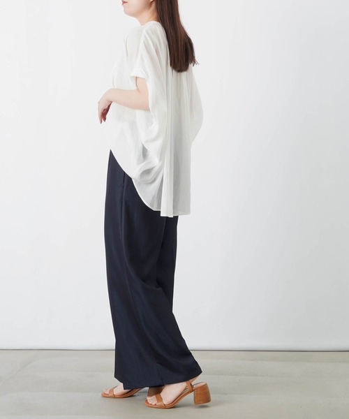 ワイドパンツ パンツ LC/LLL デニムライクウエスト切替ワイドパンツ レディースの画像