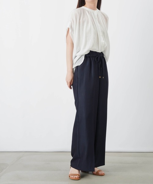 ワイドパンツ パンツ LC/LLL デニムライクウエスト切替ワイドパンツ レディースの画像