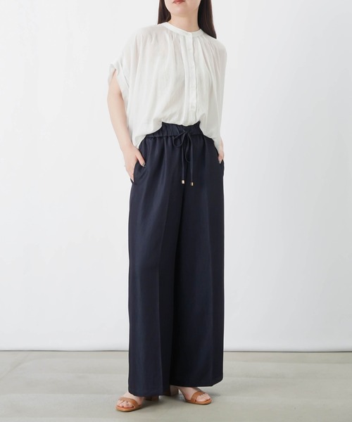 ワイドパンツ パンツ LC/LLL デニムライクウエスト切替ワイドパンツ レディースの画像