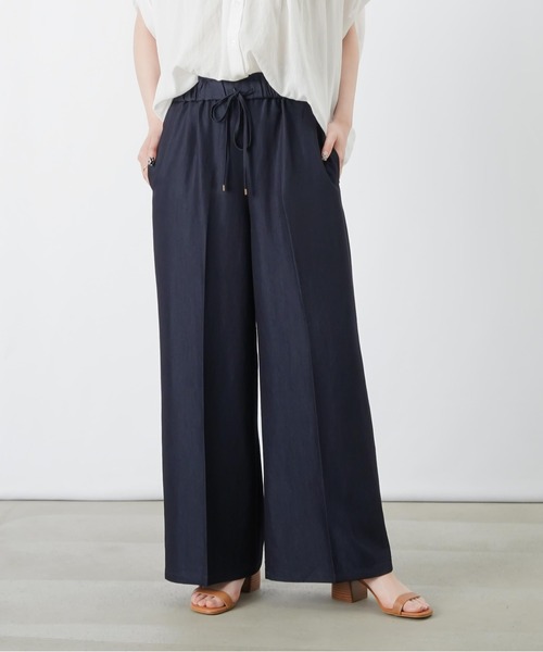 ワイドパンツ パンツ LC/LLL デニムライクウエスト切替ワイドパンツ レディースの画像