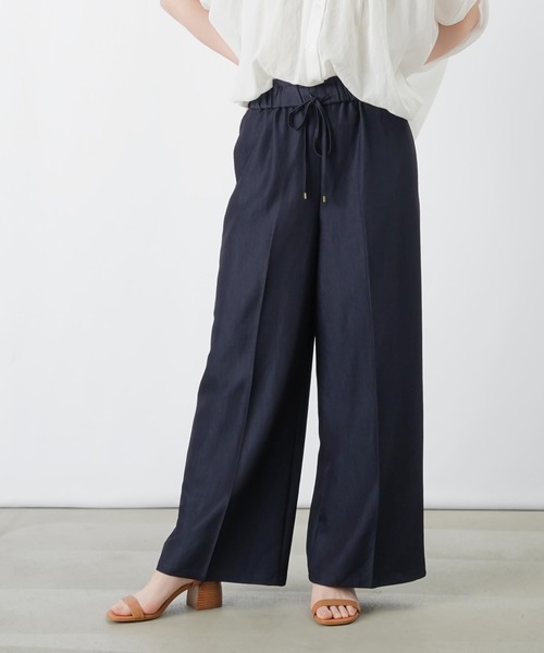 ワイドパンツ パンツ LC/LLL デニムライクウエスト切替ワイドパンツ レディースの画像