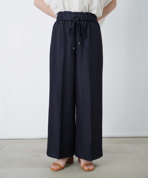 ワイドパンツ パンツ LC/LLL デニムライクウエスト切替ワイドパンツ レディースの画像