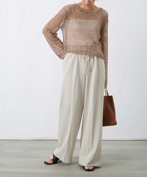 ワイドパンツ パンツ LC/LLL デニムライクウエスト切替ワイドパンツ レディースの画像