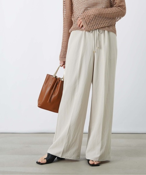ワイドパンツ パンツ LC/LLL デニムライクウエスト切替ワイドパンツ レディースの画像