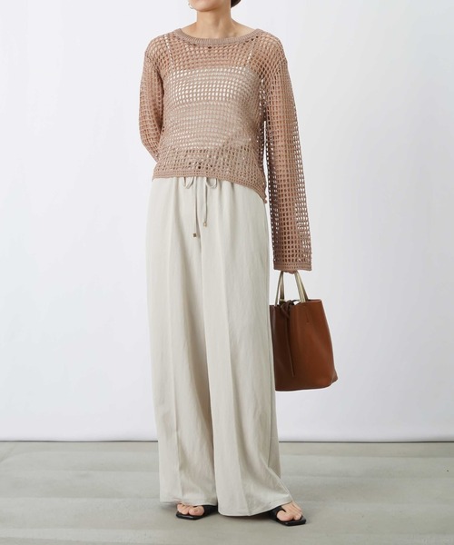 ワイドパンツ パンツ LC/LLL デニムライクウエスト切替ワイドパンツ レディースの画像