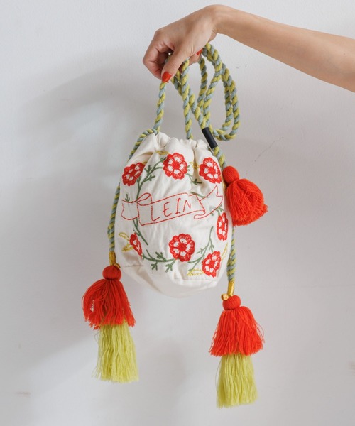 LEIN ハンドバッグ コットンリネン刺繍巾着バッグ : ZOZOTOWN Yahoo!店